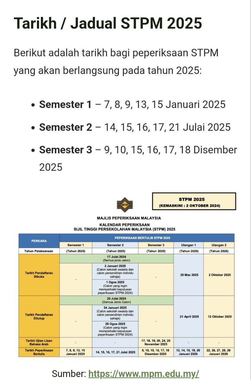 JADUAL PEPERIKSAAN STPM